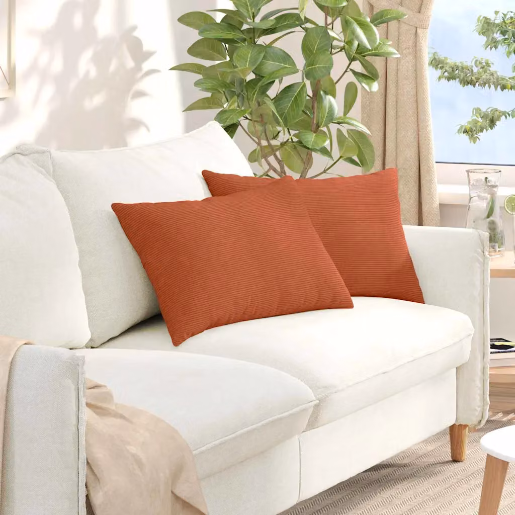 Set di 2 cuscini da divano vidaXL in velluto a coste rosso e arancio, L 60 cm x P 40 cm x H 40 cm