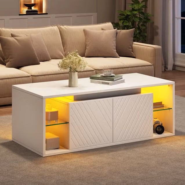 Tavolino da caffè moderno MODFU bianco lucido con design geometrico L: 100 cm, P: 50 cm, H: 41 cm