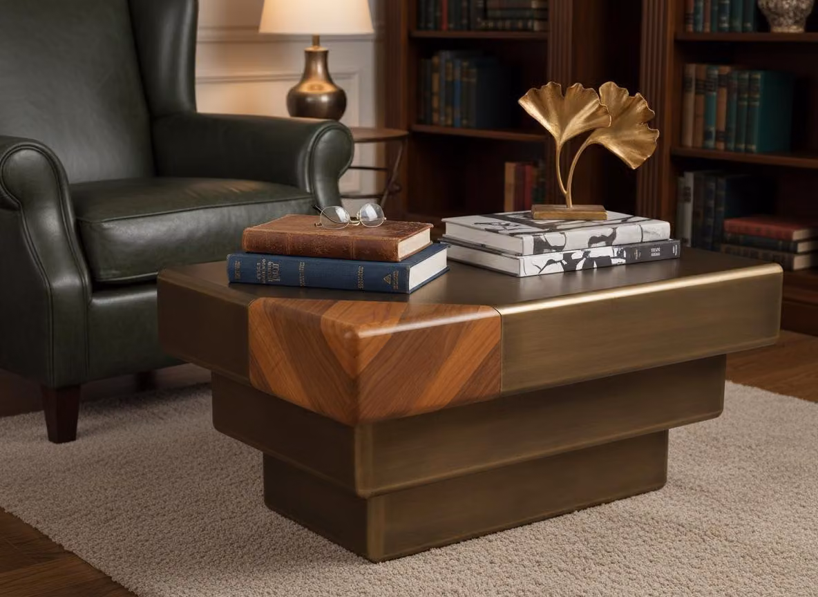 Tavolino da salotto moderno, minimalista, marrone, elegante, di classe, confortevole