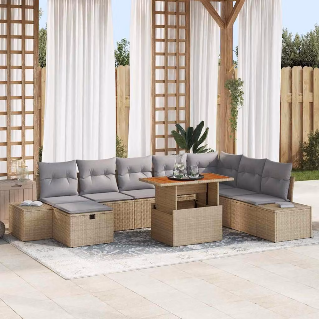 Maison Exclusive - Set da giardino con divano, 9 pezzi, rattan sintetico beige