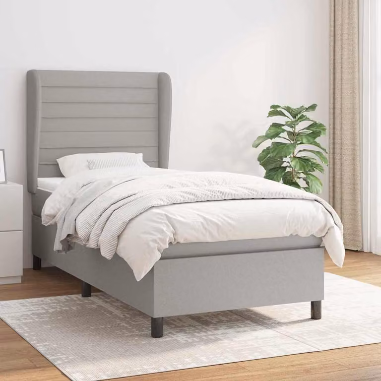 vidaXL Giroletto a Molle con Materasso Ibrido in Tessuto Grigio e Bianco L/P/H: 200 x 100 x 128 cm