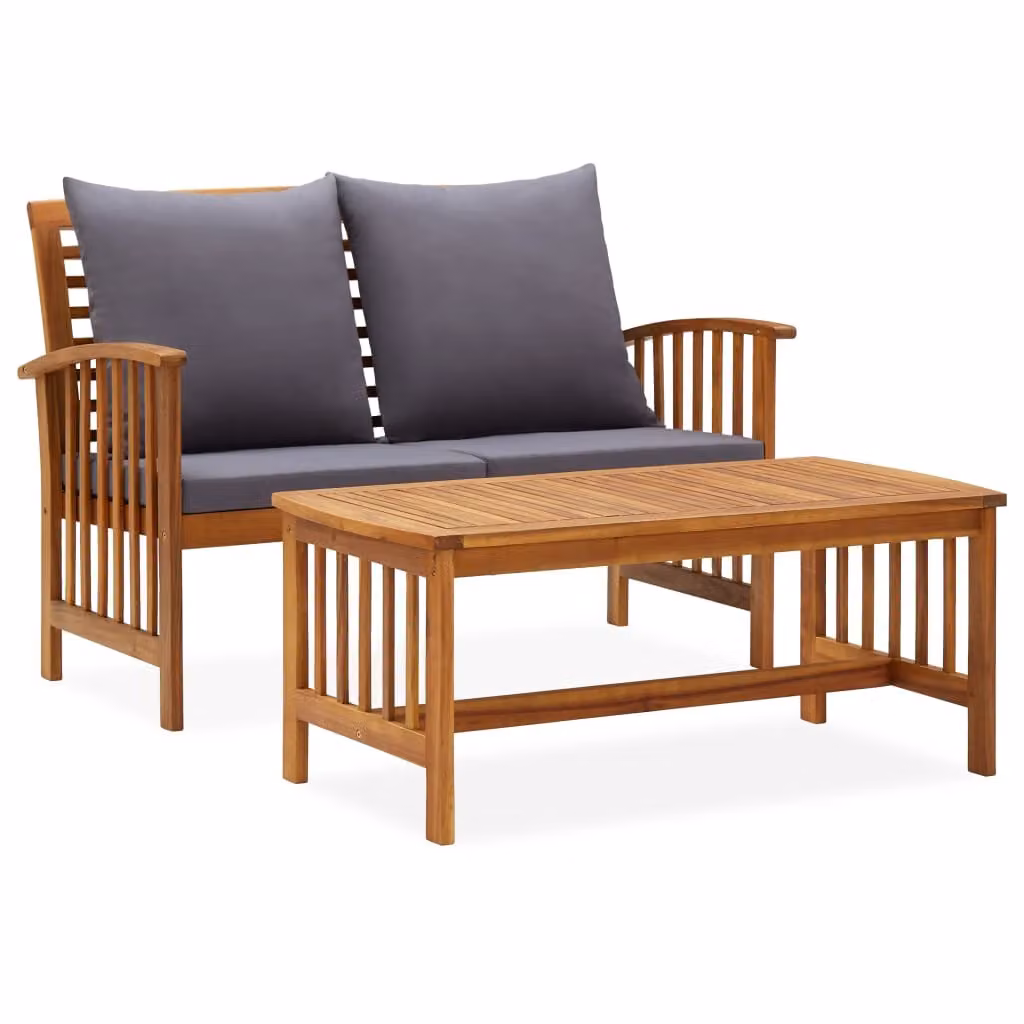 set da giardino 2 pezzi con cuscini in legno massiccio di acacia
