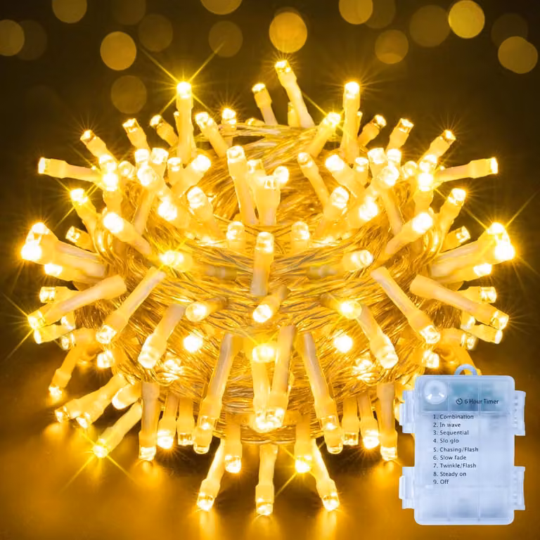 Catena luminosa da 15 metri, con 150 LED, luce bianco caldo, grado di protezione IP44, adatta per uso esterno