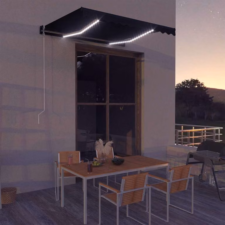vidaXL Tenda da Sole Retrattile Manuale con LED in Alluminio e Poliestere, Colore Antracite, L 300 x P 250 cm