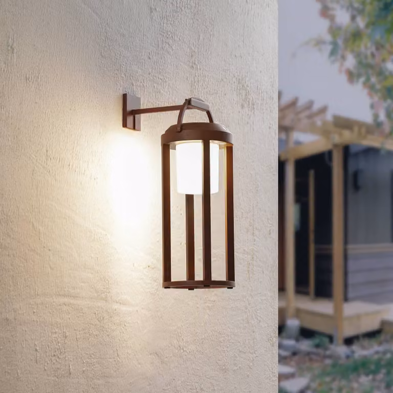 Lucande, applique a LED solare 2 in 1 Tilena, color ruggine, rotonda, Tilena dimmerabile, Nero, Alluminio, Moderno, Lampada solare da esterni