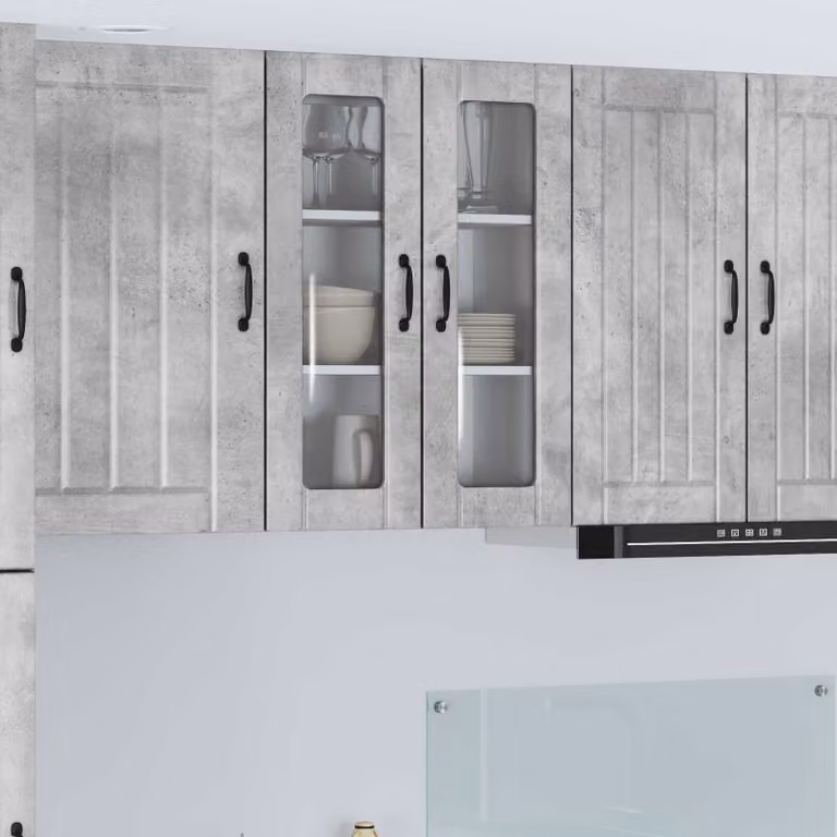 Mobile da parete LUCCA vidaXL in legno e vetro, Grigio Cemento, L: 60 cm, P: 31 cm, H: 80 cm