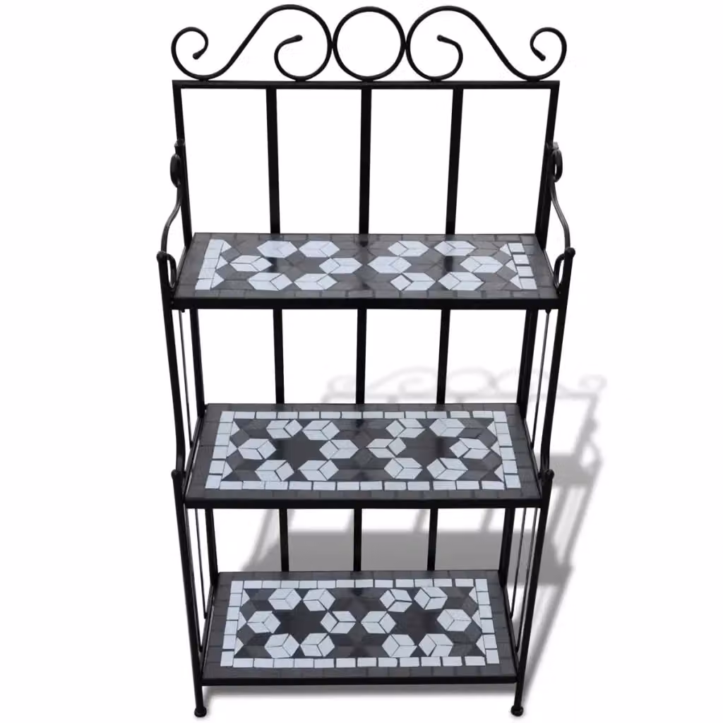 Piedistallo per piante in metallo con mosaico geometrico bianco e nero per giardino, balcone o terrazzo, H: 115 cm, L: 58 cm, P: 30 cm – 2