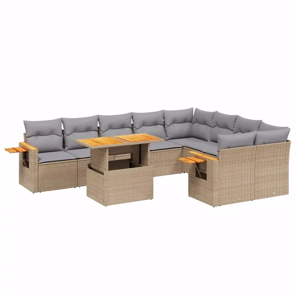 vidaXL Set Divano da Giardino 10 pz in Polyrattan con Cuscini Beige e Tavolino da Esterno – 2