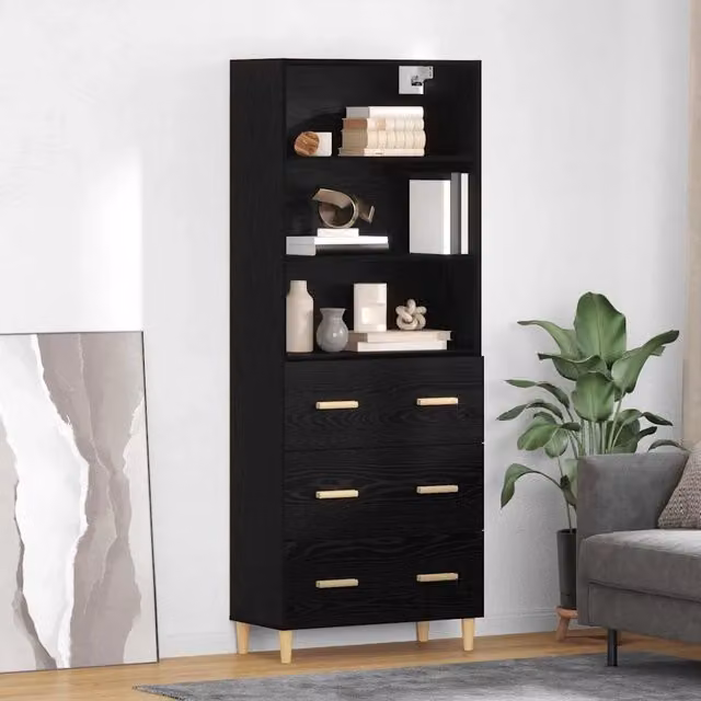 Credenza Buffet Armadio Moderno vidaXL in Legno Nero Opaco L: 69,5 cm, P: 34 cm, H: 180 cm
