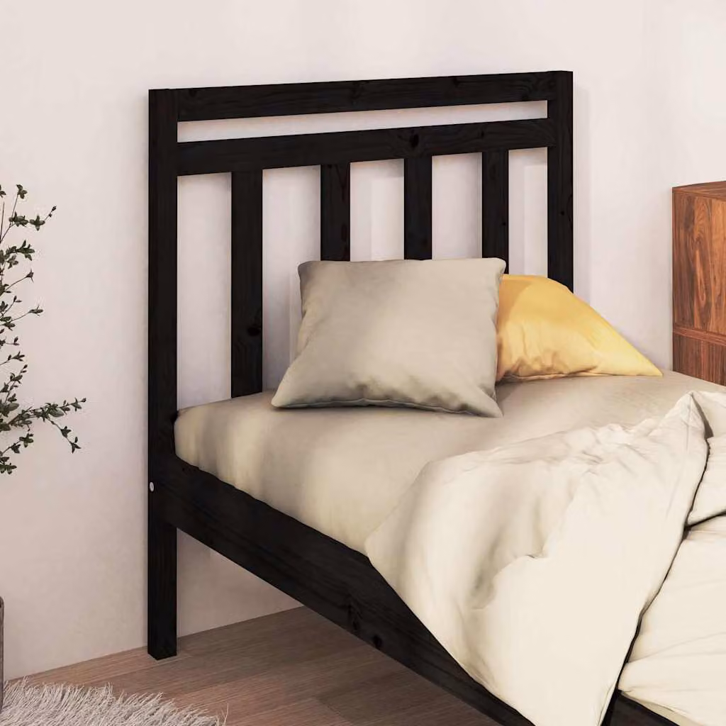 Testiera per letto vidaXL in legno massello di pino, colore nero, L 95 cm x P 4 cm x H 100 cm