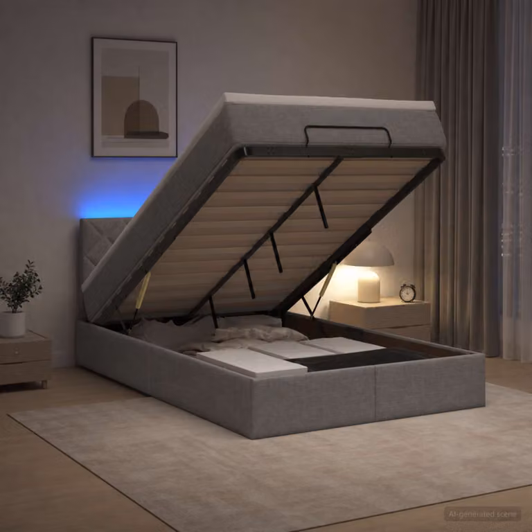 vidaXL Letto Ottomano Moderno con Materasso Ibrido, Illuminazione LED Sotto il Letto e Porte USB, Grigio e Bianco, L: 200 cm, P: 120 cm, H: 88 cm