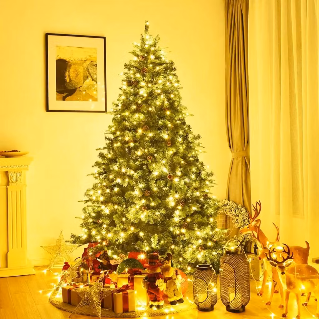 Albero di Natale COSTWAY con 460 Luci LED Bianco Caldo, 925 Rami e Pigne, Altezza: 210 cm – 2