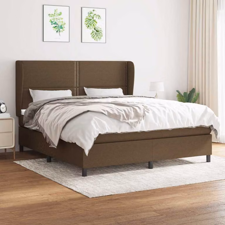 vidaXL Giroletto a Molle con Materasso Ibrido in Tessuto Marrone e Bianco L/P/H: 180 x 200 x 20 cm