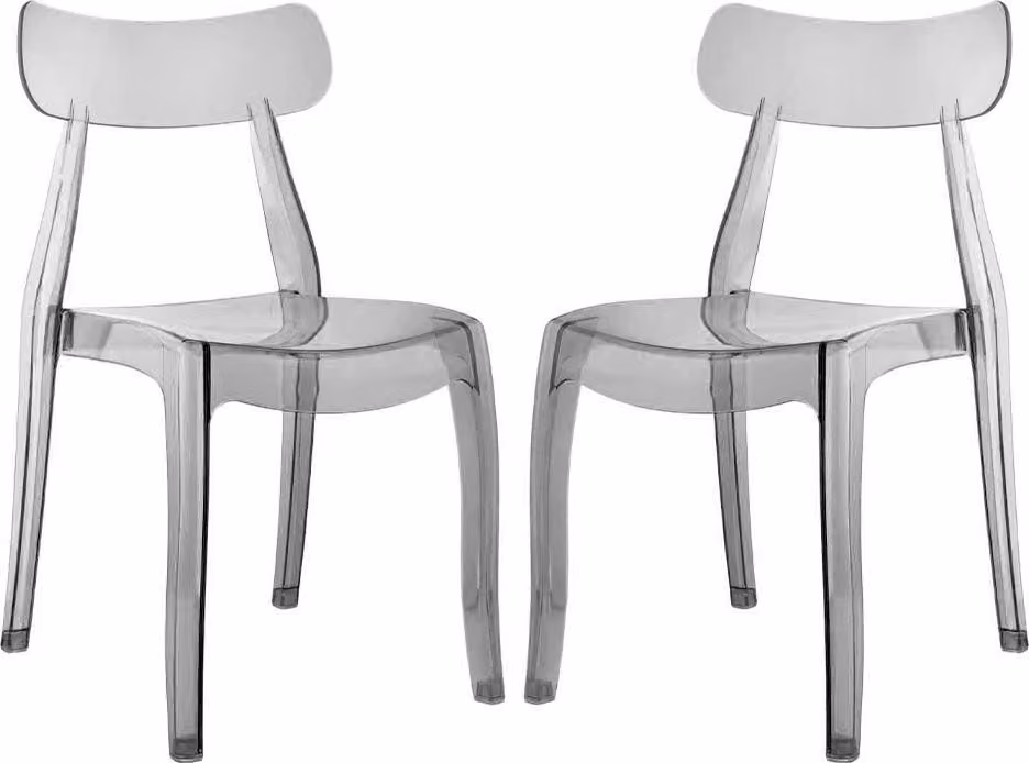 Set di 2 sedie in policarbonato trasparente dal design moderno e intramontabile, leggere, robuste e impilabili, ideali per cucina, sala da pranzo, bar e ristorante - GEMMA - Fumè