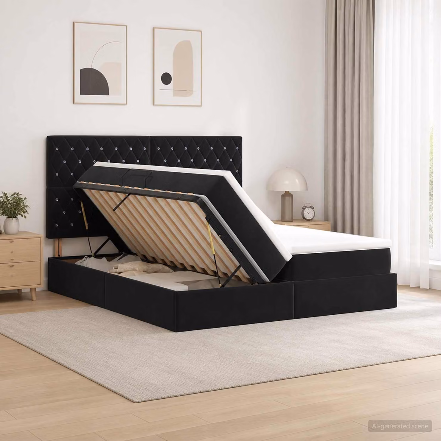 Letto con contenitore e testiera vidaXL in velluto nero L/P/H: 200 x 200 x 140 cm
