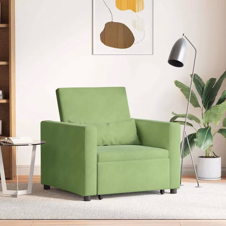 vidaXL Divano letto singolo estraibile in velluto verde con ruote e struttura in metallo
