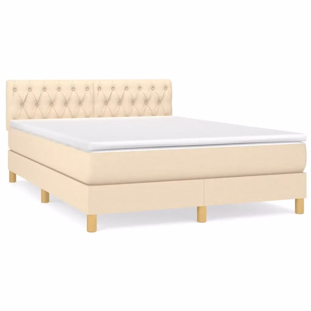 Letto Ibrido con Giroletto a Molle e Materasso vidaXL in Tessuto Beige e Bianco L/P: 140 x 200 cm – 2
