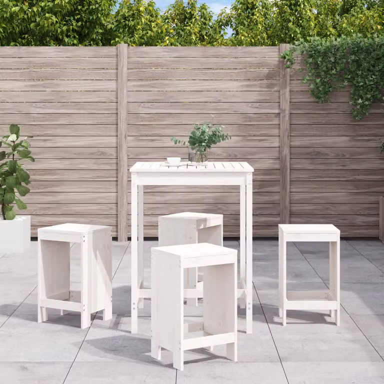 vidaXL Set Bar da Giardino 5 pz Bianco in Legno Massello di Pino
