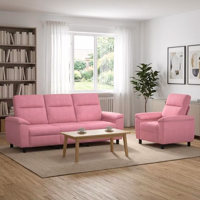 Set di 2 divani moderni vidaXL in tessuto rosa con struttura in metallo per il tuo soggiorno