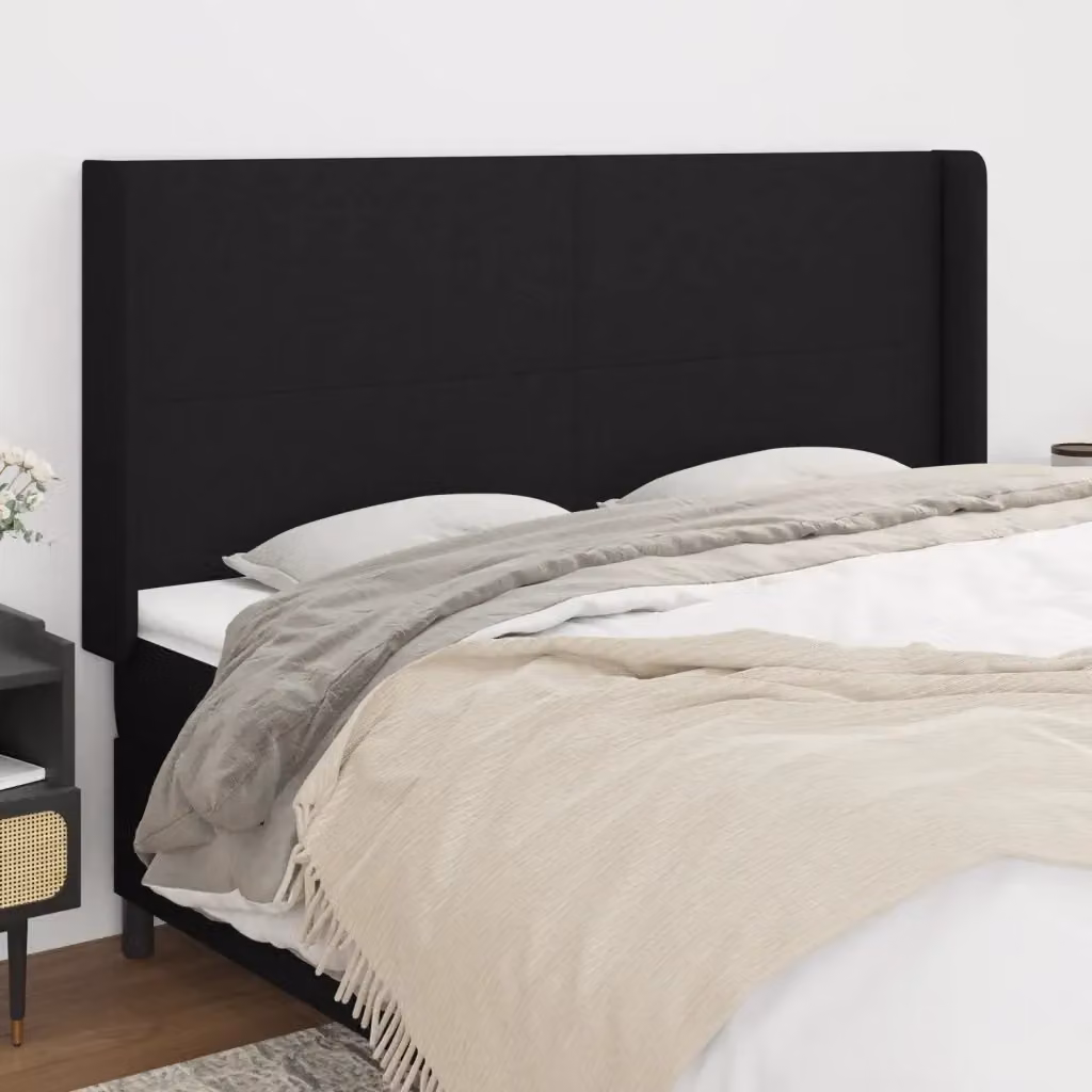 Testata del letto ad orecchio in tessuto nero con struttura in legno di larice L: 183 cm, P: 16 cm, H: 118/128 cm – 2