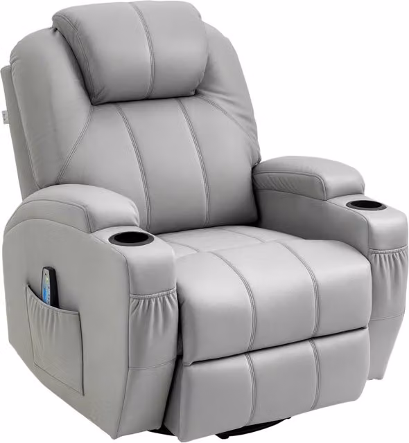 Poltrona Relax Massaggiante e Reclinabile 89x99x106 cm con Telecomando in Pelle PU Grigio