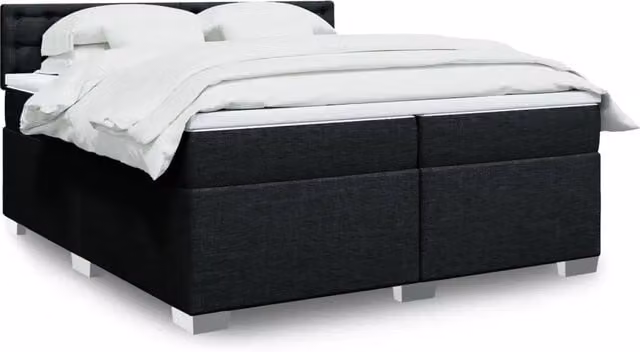Letto Ibrido vidaXL con Giroletto a Molle e Materasso in Tessuto Nero e Bianco L/P: 200 x 200 cm – 1
