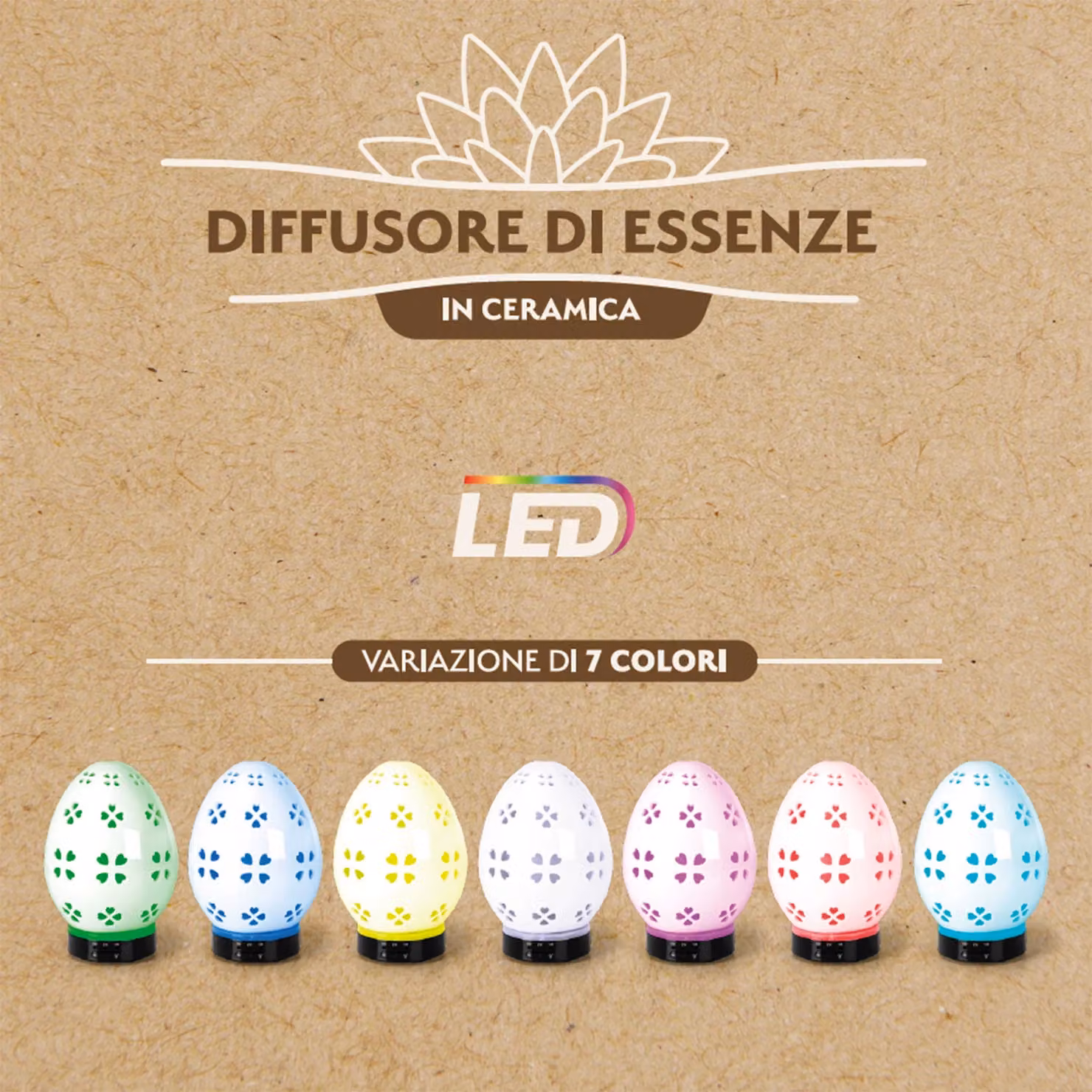DICTROLUX Diffusore di essenza in ceramica multicolore con luce e timer 12 Watt – 2