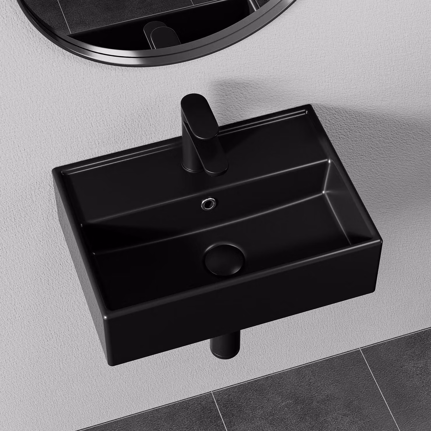 HOROW Lavabo a parete Lavabo da bagno a parete o da appoggio Bianco o nero Lavabo da appoggio con foro per rubinetto piccolo 45x31cm