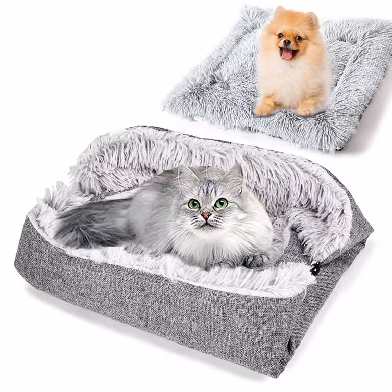 Cuccia per gatti 2 in 1, in peluche, lavabile, grigia, 60x52 cm