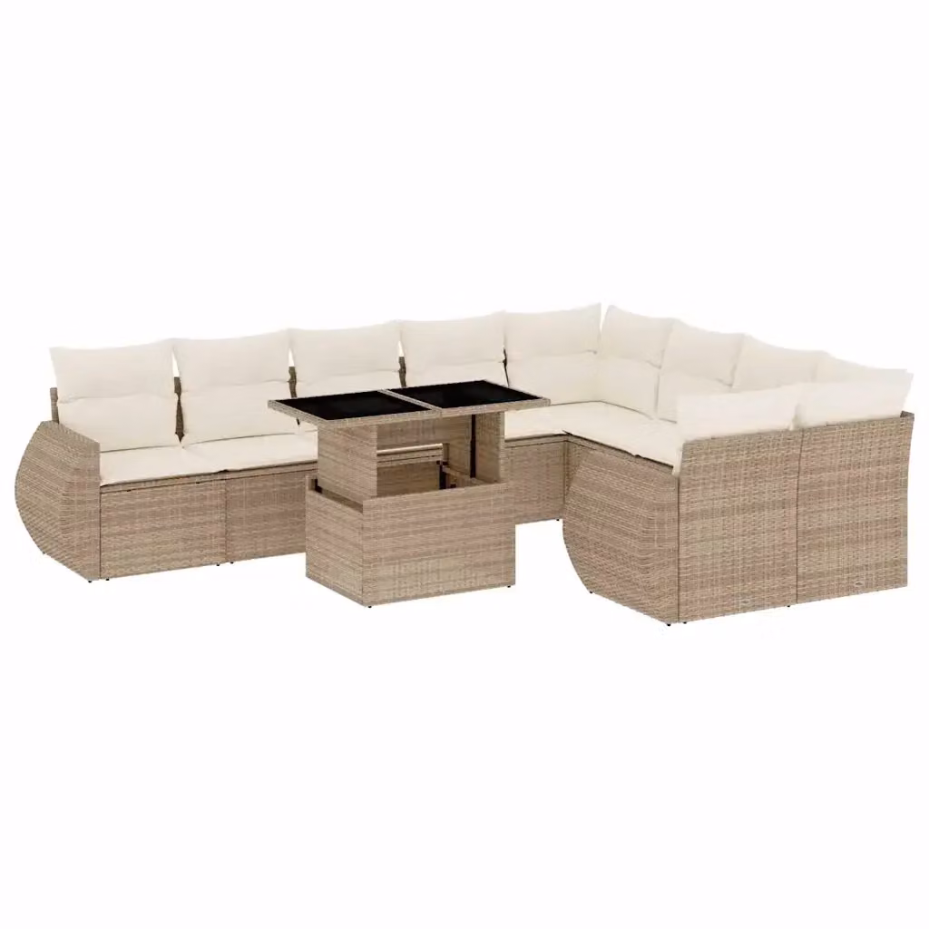 Set Divano da Giardino a L vidaXL in Polyrattan con Cuscini Beige e Tavolino da Esterno – 2