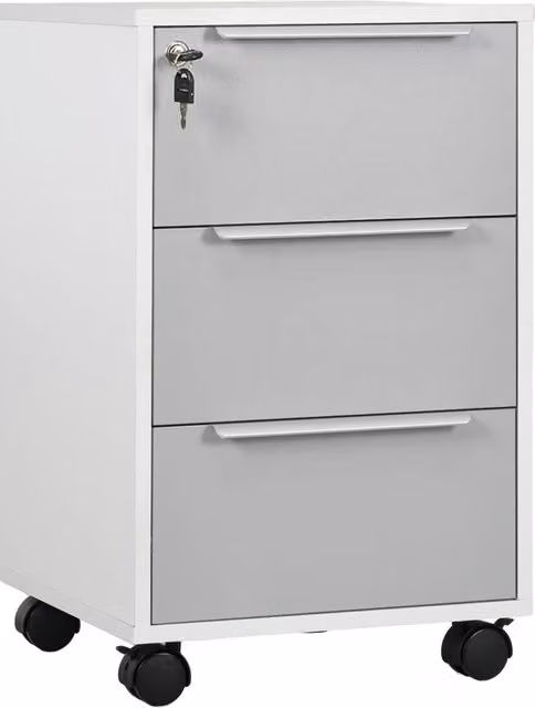 Cassettiera con ruote e serratura Xylo con 3 cassetti, bianco e grigio, L/P/H: 40 x 40 x 63,5 cm