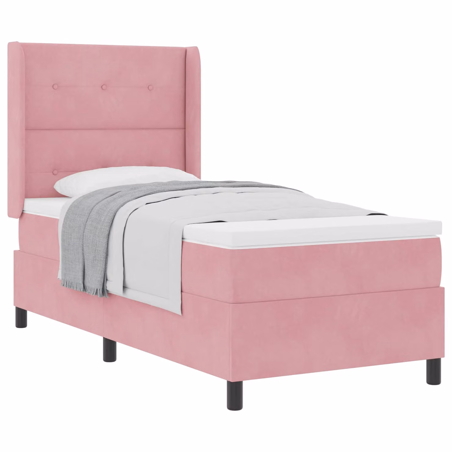 Letto a molle con testiera vidaXL in velluto rosa, L/P/H: 90 x 190 x 93 cm