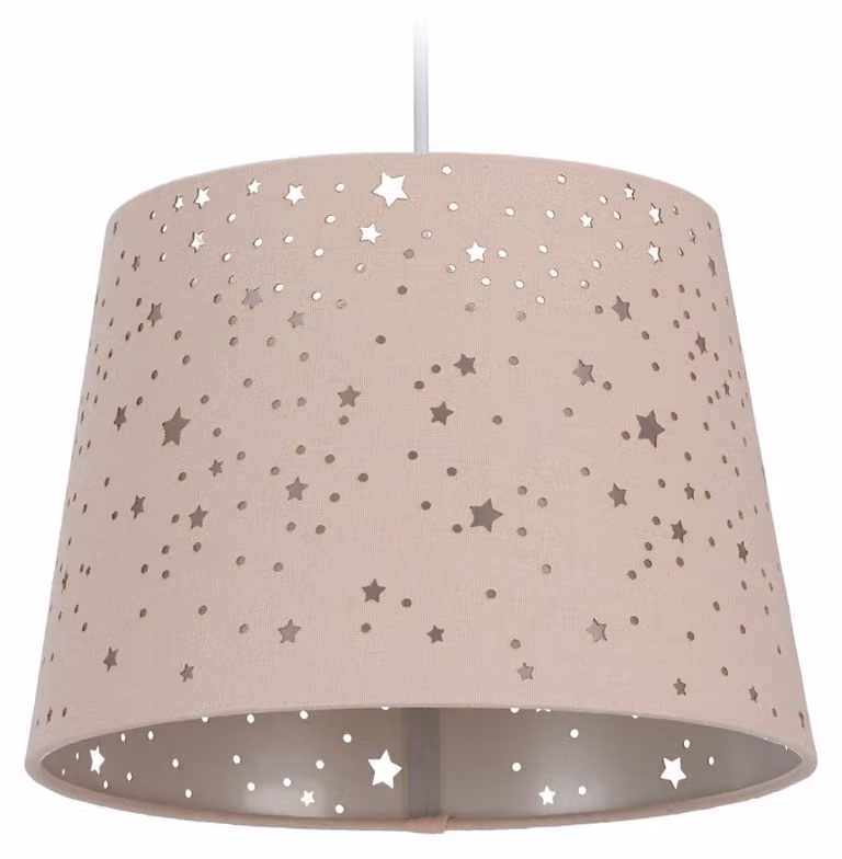 Lampada per cameretta Relaxdays "Stelle", lampada a sospensione con paralume per bambine, motivo cielo stellato, attacco E27, paralume rotondo in tessuto, rosa