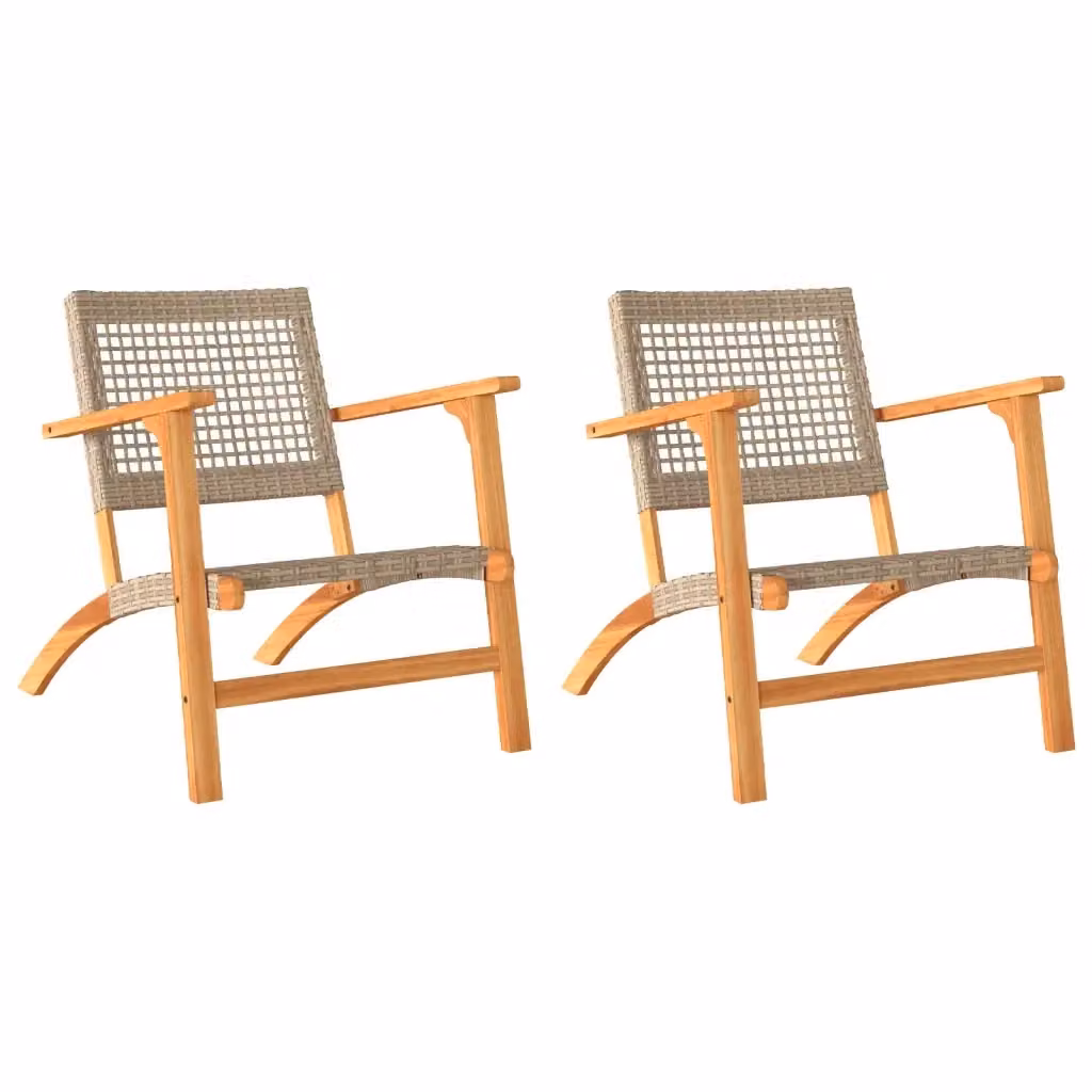 Set di 2 sedie da giardino vidaXL in polyrattan e legno di acacia color beige e marrone con braccioli e resistente ai raggi UV – 2