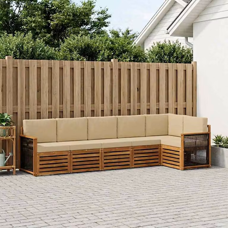 Set di divani da esterno vidaXL a forma di L in legno di acacia con cuscini, colore beige e marrone