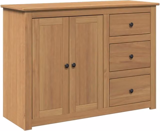 Buffet credenza in legno di pino massiccio marrone con cassetti per cucina e soggiorno L 112 x P 40 x H 80 cm