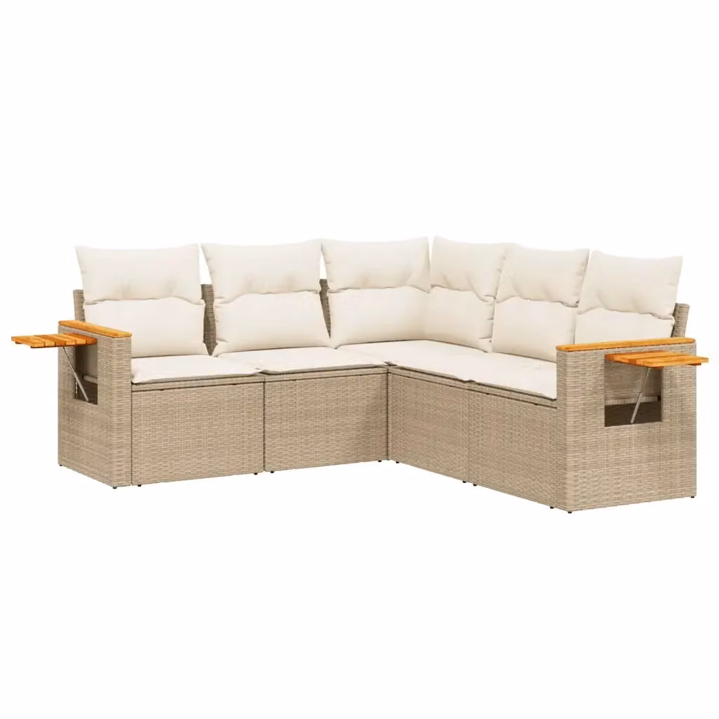 Set Divano da Giardino a L vidaXL in Polyrattan Beige con 5 Pezzi e Cuscini Removibili – 2