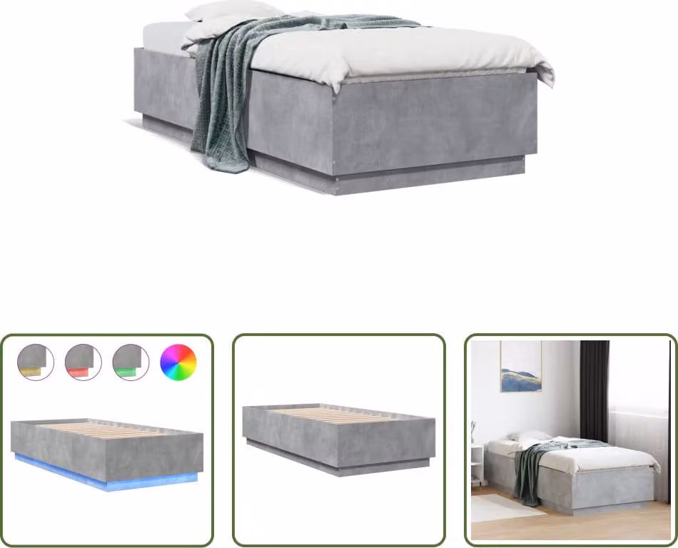 The Living Store Giroletto con LED cemento grigio 90x200 cm Materiale a base di legno