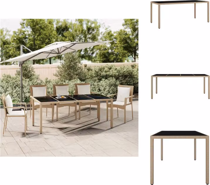 vidaXL Tavolo da giardino con piano in vetro Beige poly rattan e vetro temperato - Tavoli da giardino