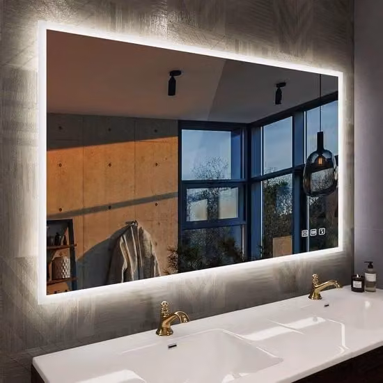 Specchio per bagno con illuminazione LED a led a basso consumo, 100 x 70 cm, Bluetooth e funzione di eliminazione dell'immagine - 3 temperature di colore, funzione di memoria, orizzontale/verticale