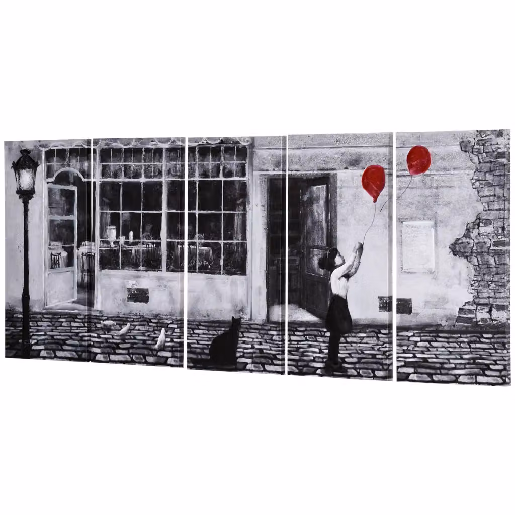 Set di 5 Quadri su Tela XYLO per Bambina, Design Moderno Astratto, Colori Nero, Bianco e Rosso, L: 80 cm, P: 40 cm – 2