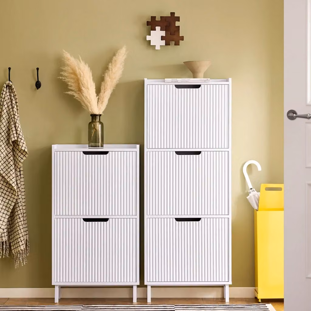 SoBuy Mobiletto Portascarpe Salvaspazio con 3 Ribalte Regolabili, Bianco Opaco, L/P/H: 50 x 19 x 130 cm – 2