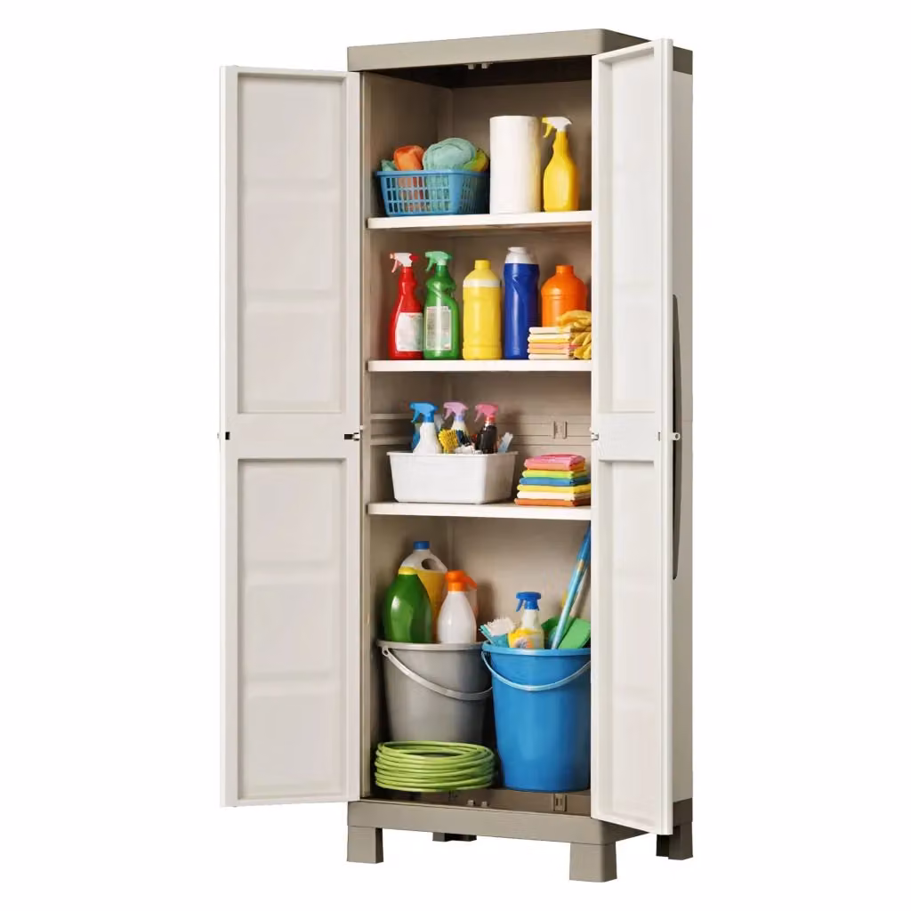 Armadio da esterno Strathmore DMORA colore sabbia con serratura e ripiani interni L: 65 cm, P: 45 cm, H: 182 cm – 2