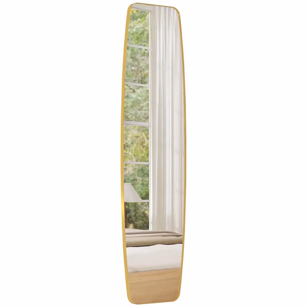 Specchio da parete ovale XYLO con cornice in metallo e legno dorato, L: 160 cm, P: 40 cm – 2