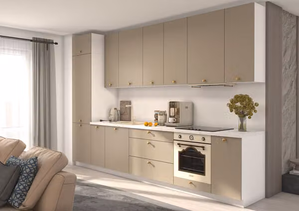 Cucina componibile BONN 350cm frontale bianco MDF pietra grigio opaco HETTICH completamente estraibile