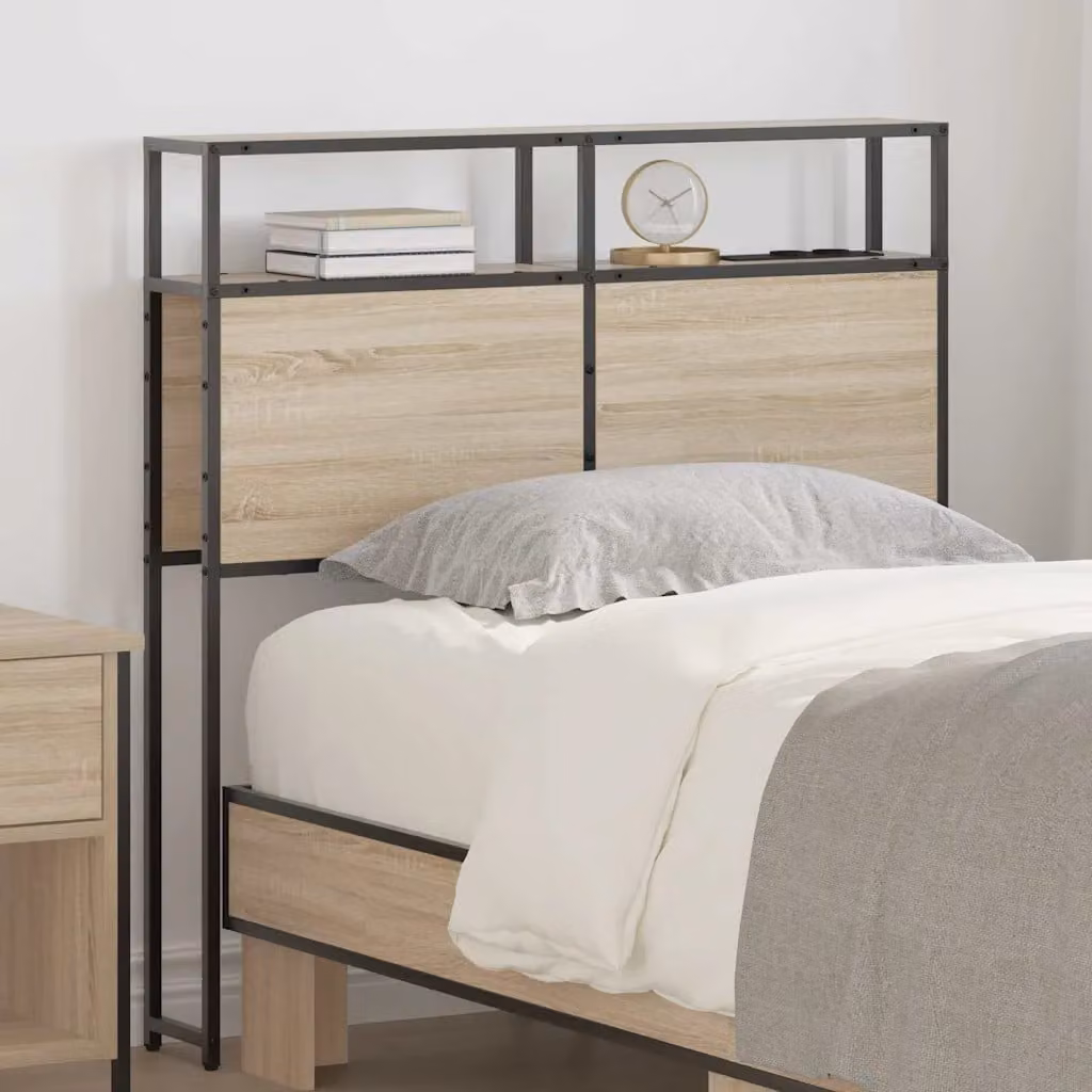 Testata letto con contenitore vidaXL in rovere sonoma e legno ingegnerizzato, con ripiano integrato e porta di ricarica USB, colore marrone