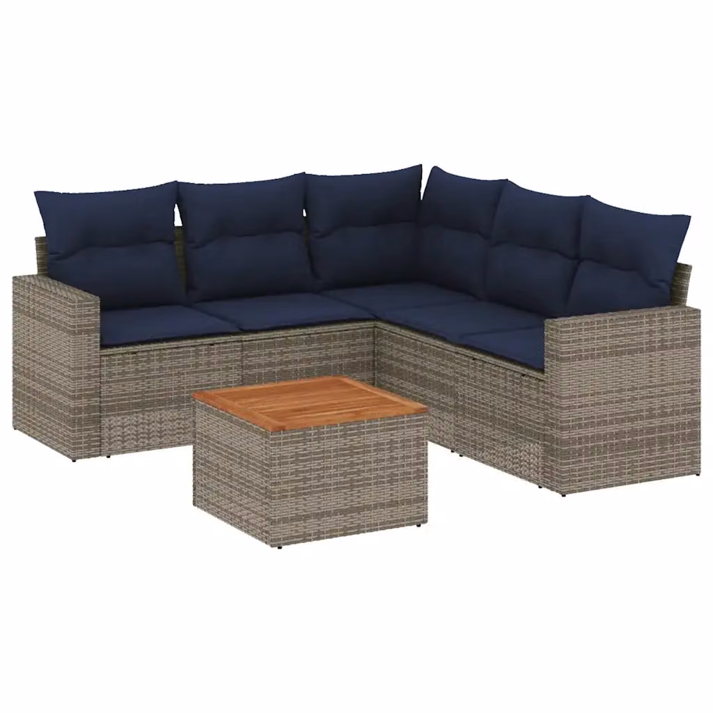 Set di divani da giardino a L vidaXL in polyrattan grigio con cuscini e tavolino da esterno – 2