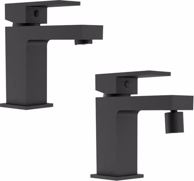 Set miscelatore monocomando per lavabo Parama in ottone nero opaco con tecnologia water saving