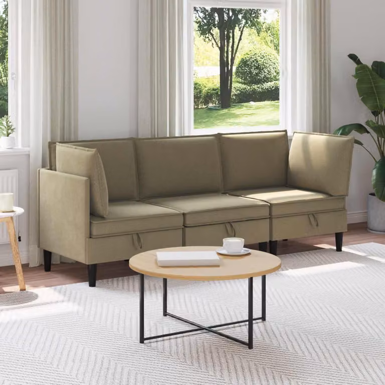 Set di mobili per il soggiorno vidaXL composto da 3 pezzi in tessuto beige e marrone con divano angolare a L e cuscini inclusi