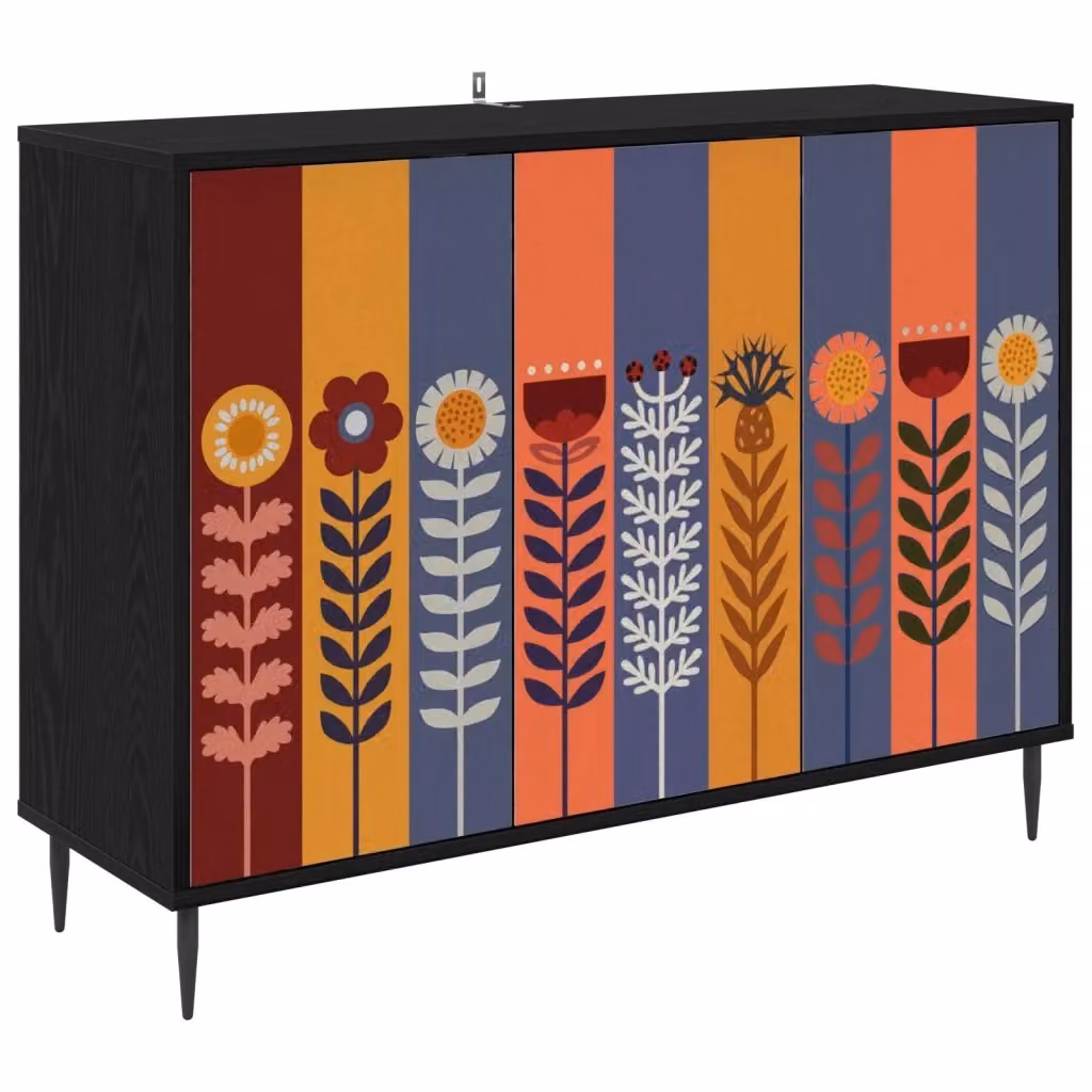 Credenza moderna vidaXL in MDF Rovere Nero e Marrone L: 102 cm, P: 33 cm, H: 76 cm – 2